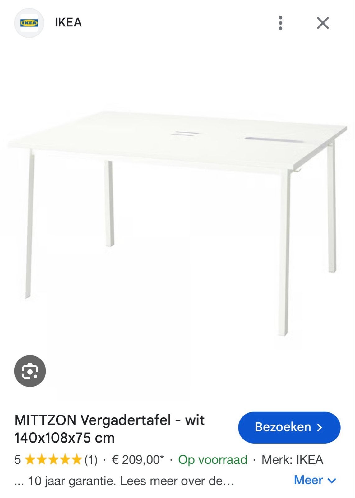 IKEA MITTZON Vergadertafel - wit 140x108x75 cm, Ophalen, Overige materialen, Zo goed als nieuw, Vier personen