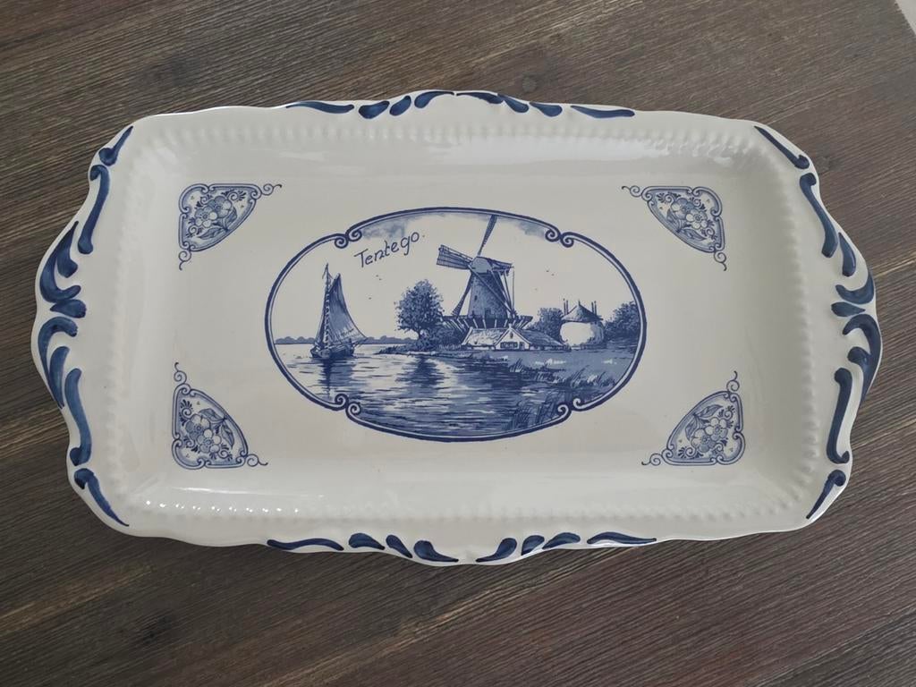 Delfts Blauw Handgeschilderd Dienblad 1960 - Molen, Antiek en Kunst, Ophalen of Verzenden