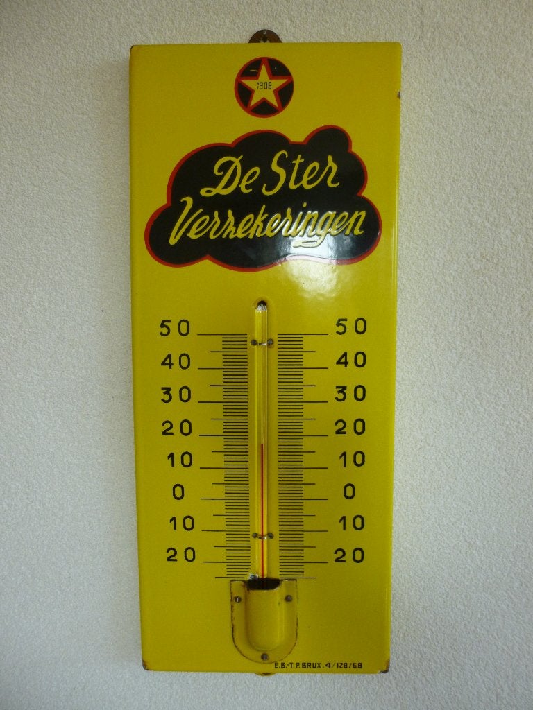 EMAILLE RECLAME THERMOMETER"DE STER VERZEKERINGEN"UIT 1968, Verzamelen, Merken en Reclamevoorwerpen, Ophalen of Verzenden, Gebruikt