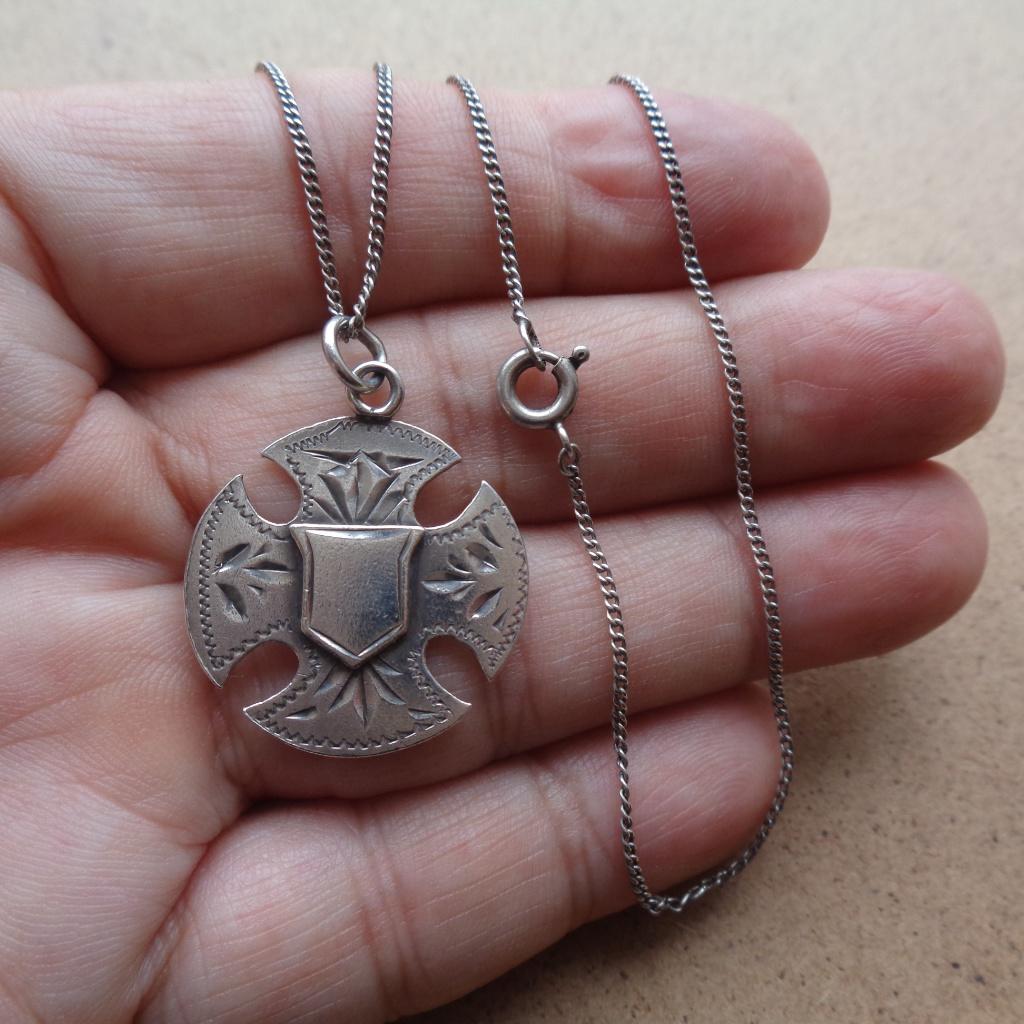 zilveren ketting met maltezer kruis hanger [970], Met hanger, Verzenden, Zo goed als nieuw, Zilver