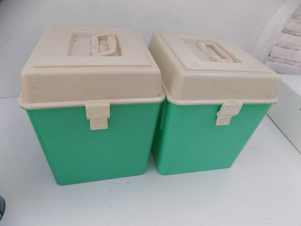 Opbergbox groen wit vintage retro jaren 60, Ophalen of Verzenden, Gebruikt, Groen, Kunststof