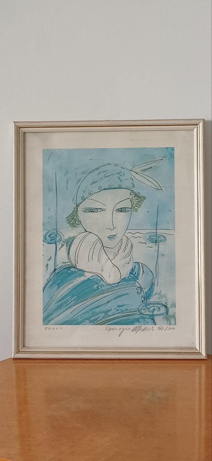 Gesigneerde zeefdruk Giorgio Mattioli - Vrouw met hoofdband, 1950 - 1999, Portret, Genummerd, Ophalen of Verzenden