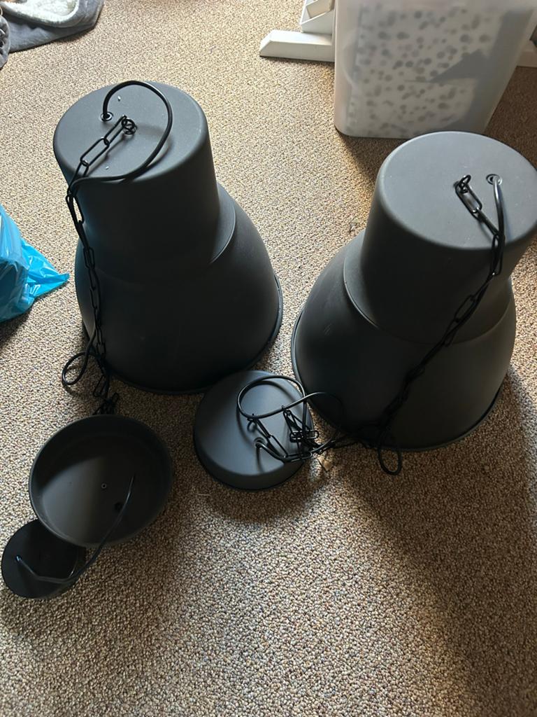 Twee IKEA industriële hanglampen, donkergrijs, Ophalen, Zo goed als nieuw, Metaal, 50 tot 75 cm