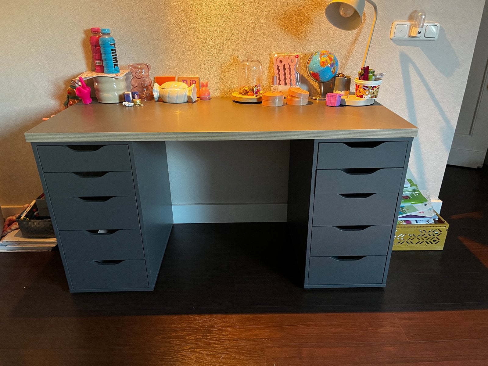 IKEA Alex bureau met werkblad en 10 lades, Ophalen, Met lades, Zo goed als nieuw, IKEA