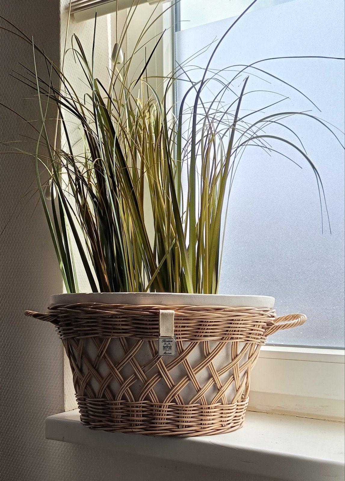 Riviera Maison rattan bloempot ovaal L, Ophalen of Verzenden, Zo goed als nieuw