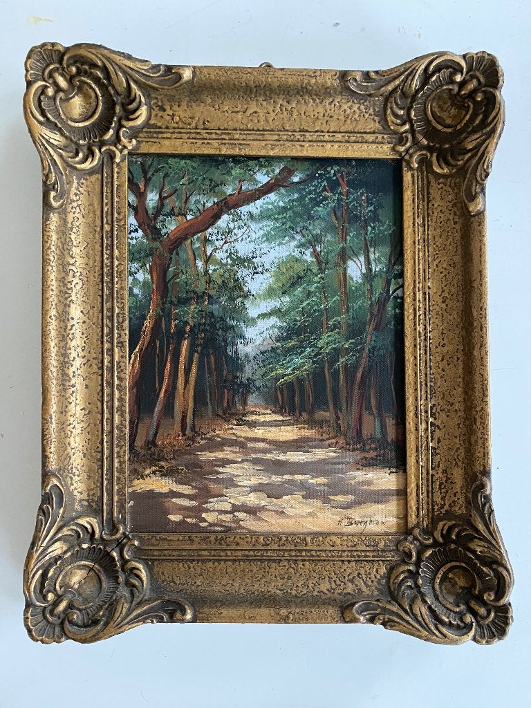 Mooi klein landschapsschilderij H. Bergman (Duits, 20e eeuw), Doek, Ophalen of Verzenden, Landschap, Olieverf