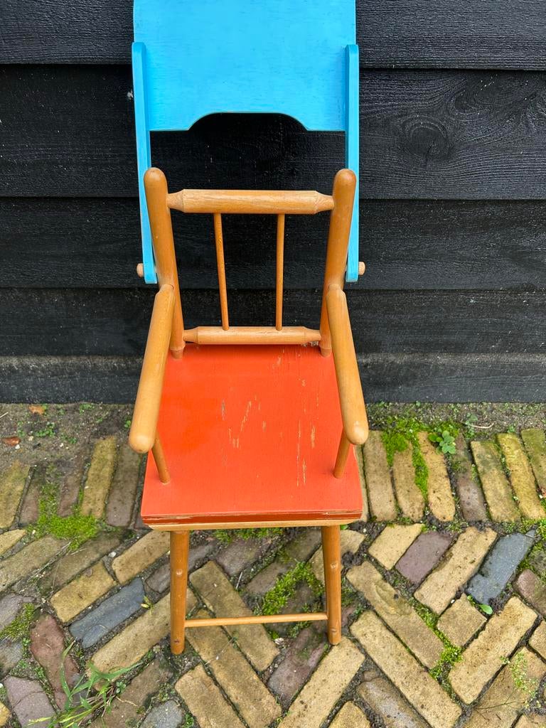 Vintage kinderstoel, inklapbaar, blauw/oranje, Ophalen, Gebruikt, Inklapstoel