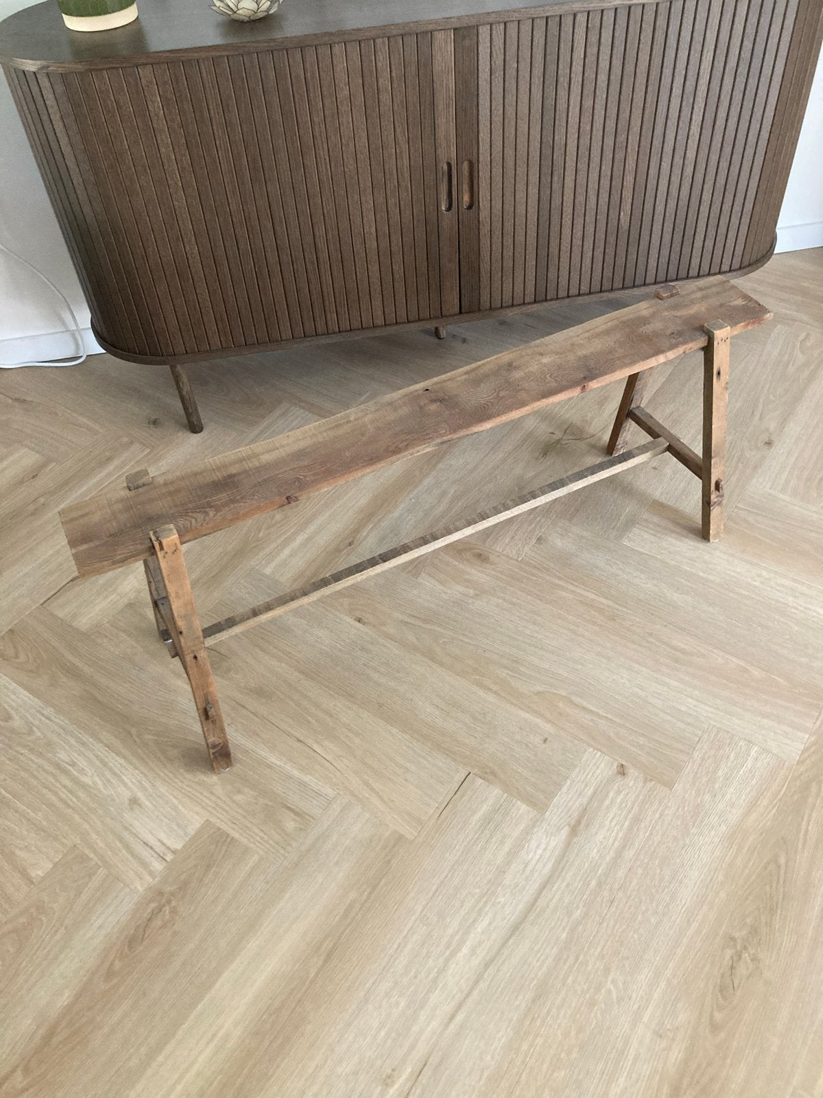 Rustiek houten decoratie bankje, Antiek en Kunst, Ophalen
