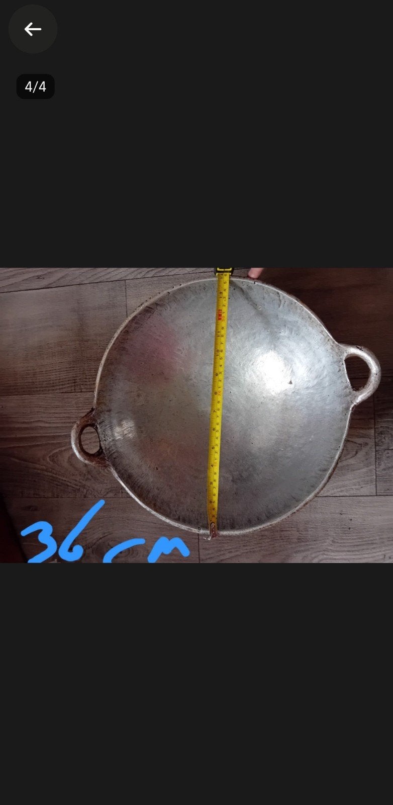 Grote aluminium wokpan - 36 cm, Gebruikt, Ophalen of Verzenden, Wok, Met handvatten