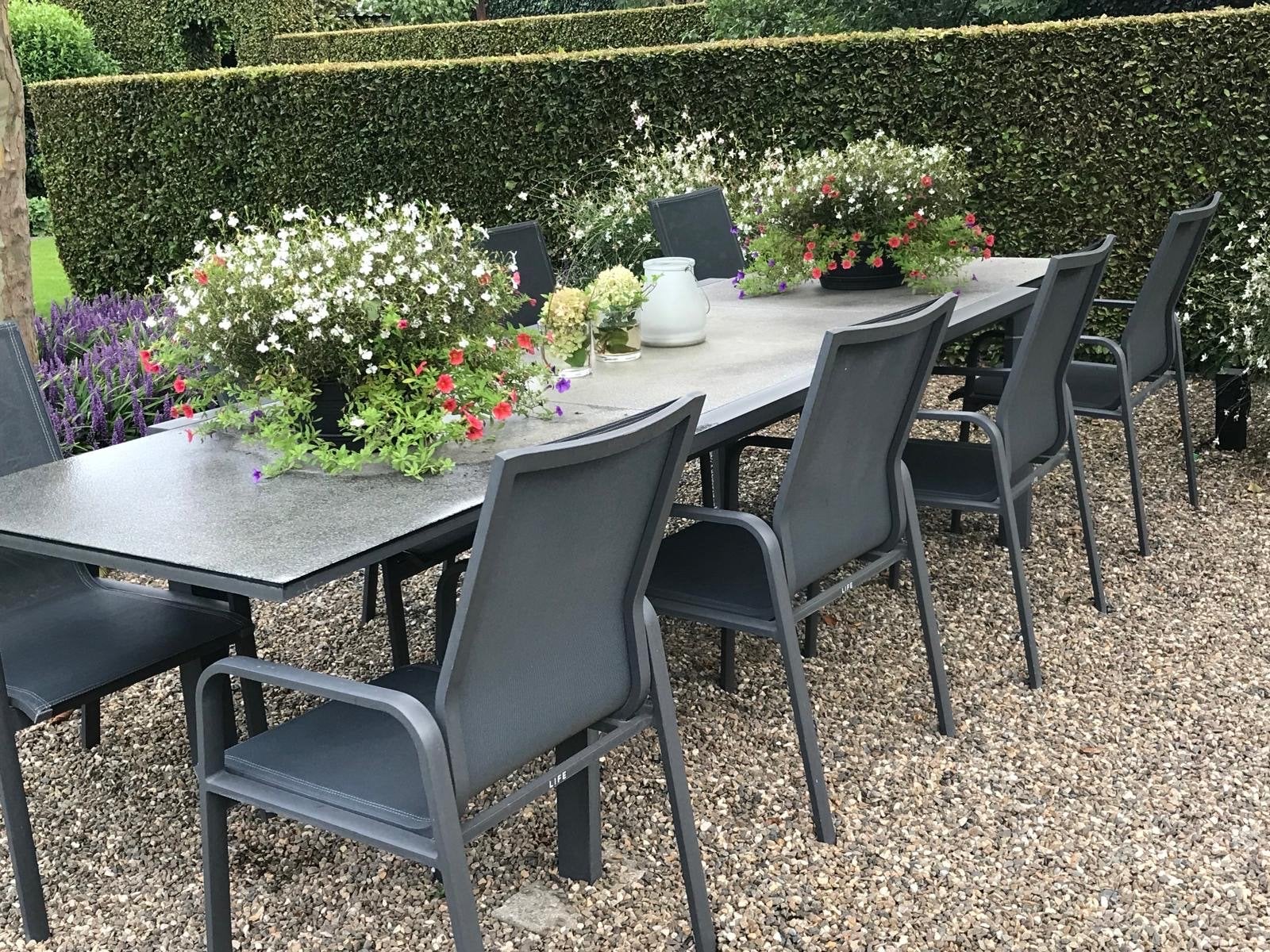 Tuintafel met tuinstoelen (8 stuks) - Antraciet, Tuin en Terras, Ophalen of Verzenden, Gebruikt, Metaal