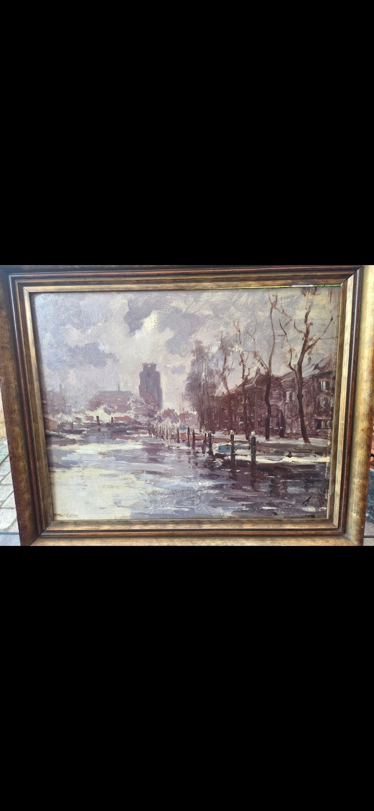 Olieverfschilderij Herman Moerkerk Stadsgezicht, Ophalen