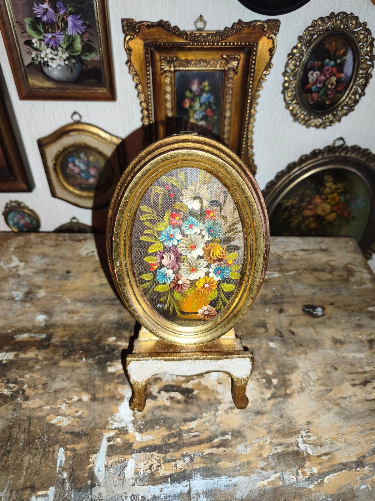 Olieverf schilderijtje olieverfschilderijtje bloemen O80, Antiek en Kunst, Curiosa en Brocante, Ophalen of Verzenden