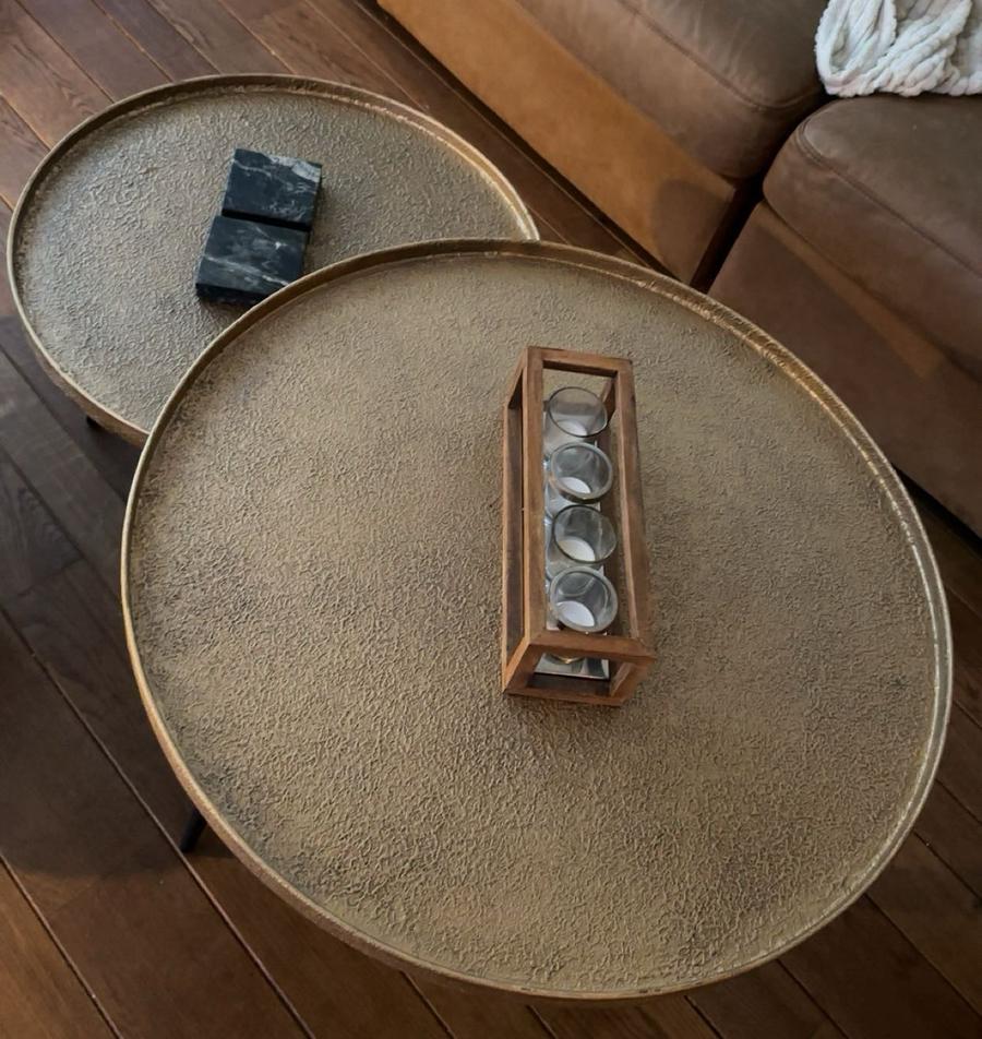 Salontafel set goud, Huis en Inrichting, Tafels | Salontafels, Gouden goud salontafel trendy, 50 tot 100 cm, Rond, Ophalen of Verzenden