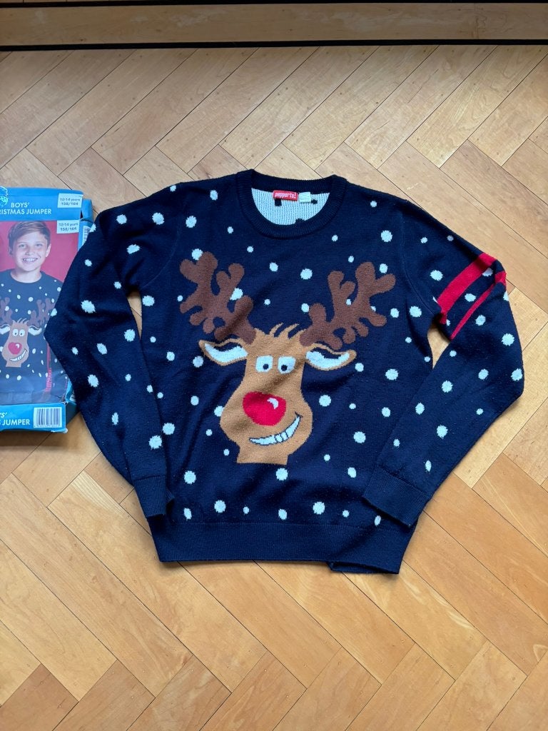 Kersttrui pepperts jongen 158/164 met rendier donker blauw!, Gebruikt, Pepperts!, Jongen of Meisje, Trui of Vest