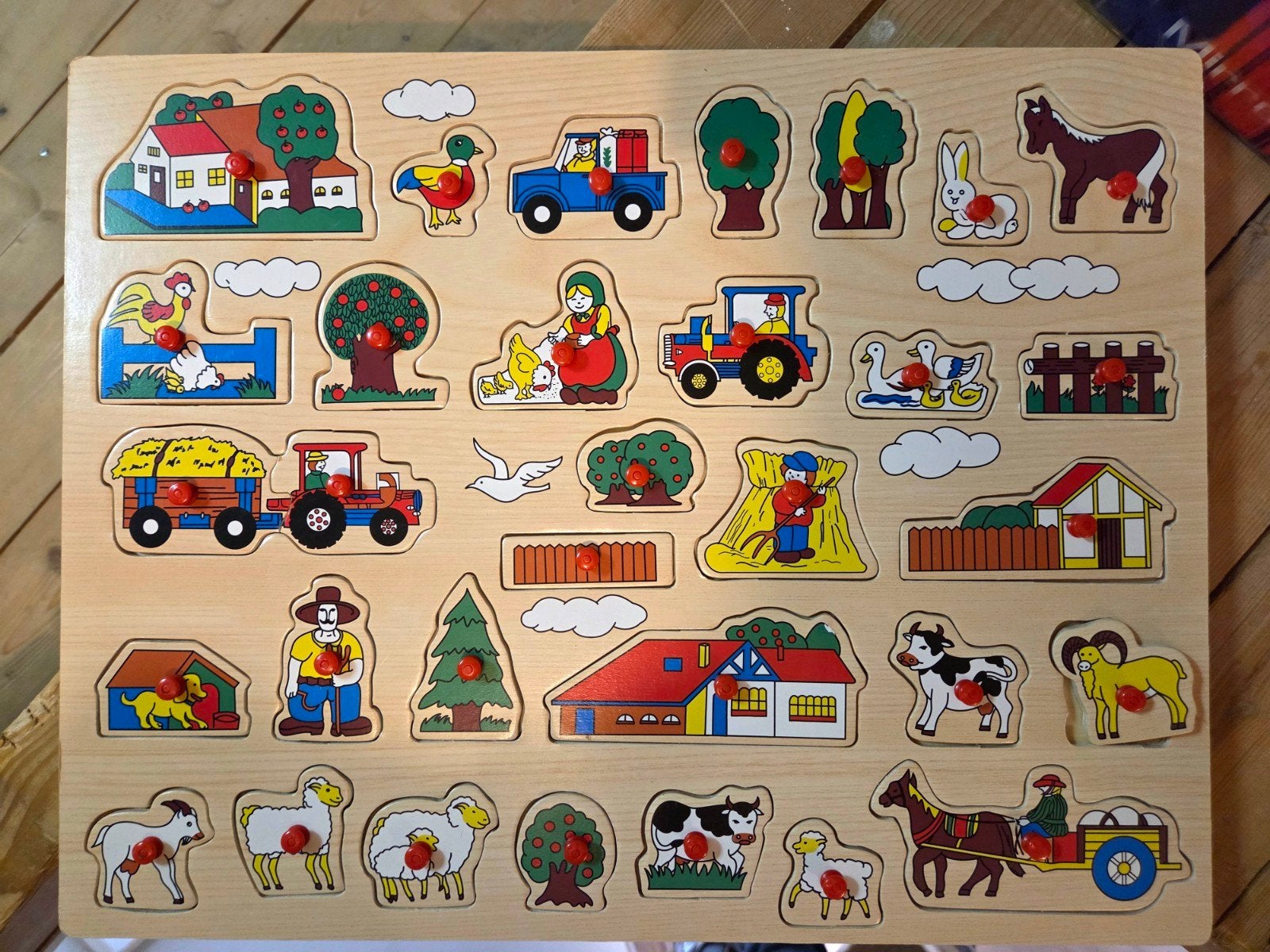 Grote Houten boerderij puzzel 45x35 cm, 10 tot 50 stukjes, Ophalen of Verzenden, Zo goed als nieuw, Van hout