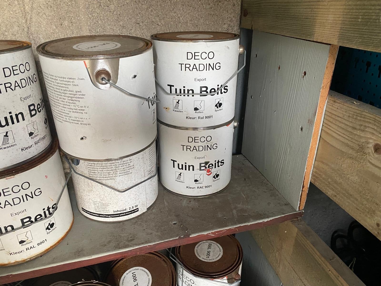 60 blikken Deco Tuinbeits RAL 9001 - 2,5 liter per blik, Ophalen, Wit, Nieuw, Beits