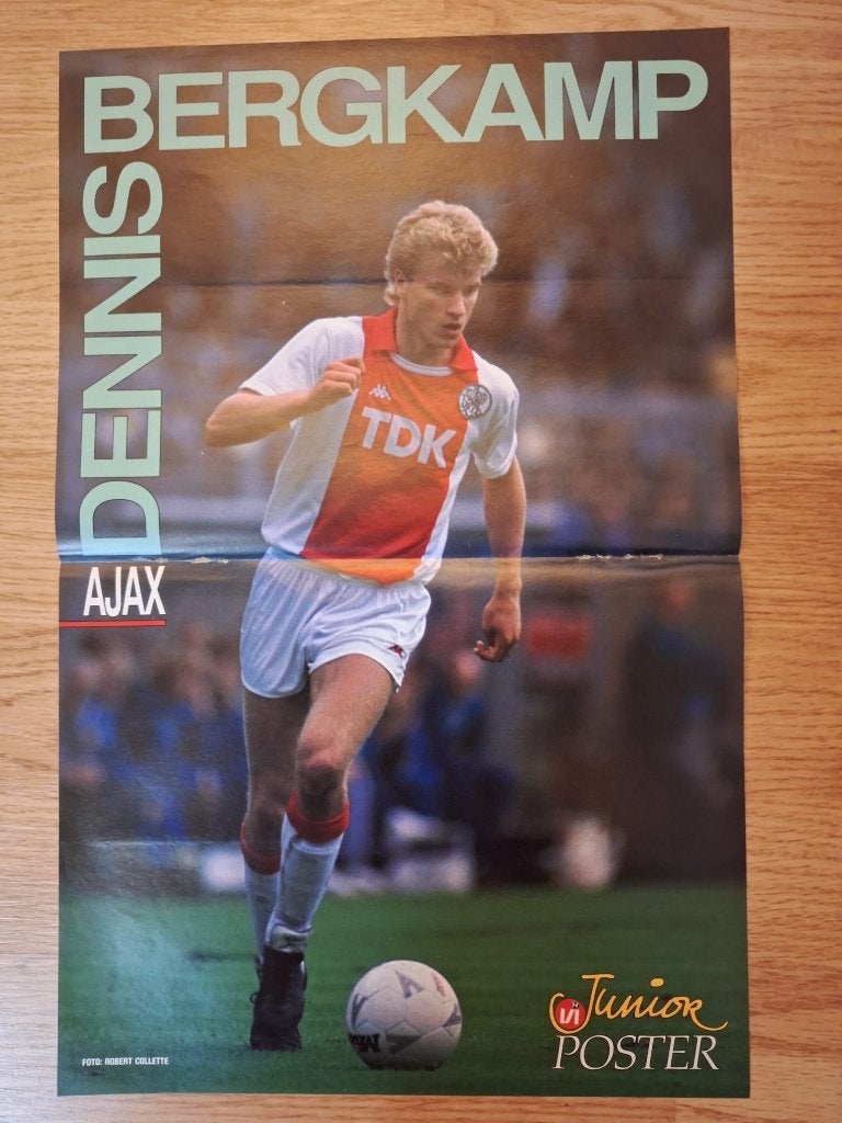 Oude poster Dennis Bergkamp - Ajax - TDK, Ophalen of Verzenden, Gebruikt, Ajax, Poster, Plaatje of Sticker