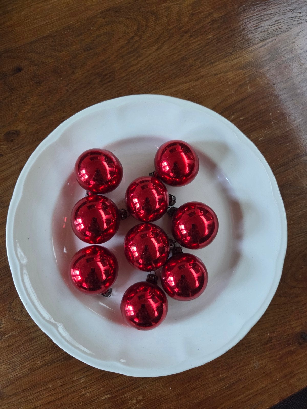 9 oude kleine glazen rode kerstballen, Ophalen of Verzenden