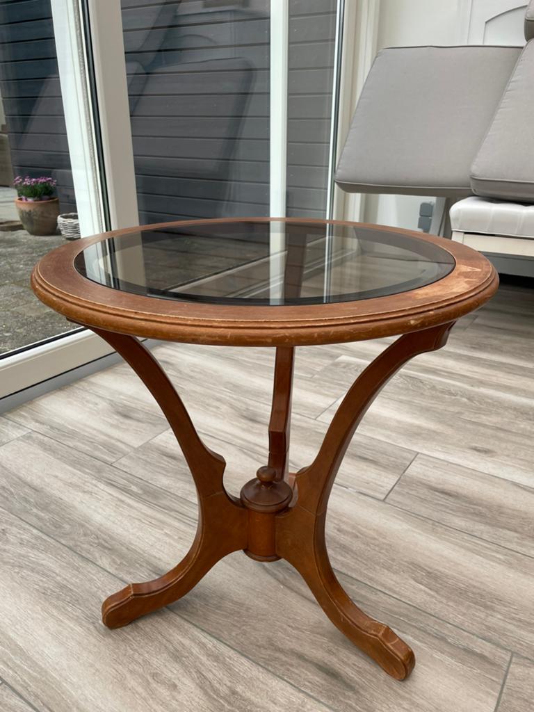 Ronde bijzettafel met glasplaat, Minder dan 55 cm, Gebruikt, Rond, Ophalen