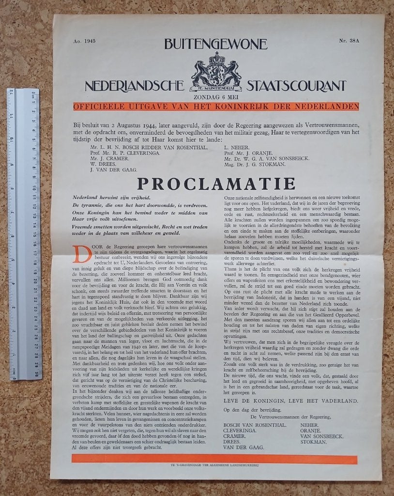 Proclamatie Staatscourant 6 mei 1945, Verzamelen, Verzenden, Overige soorten, X, Nederland