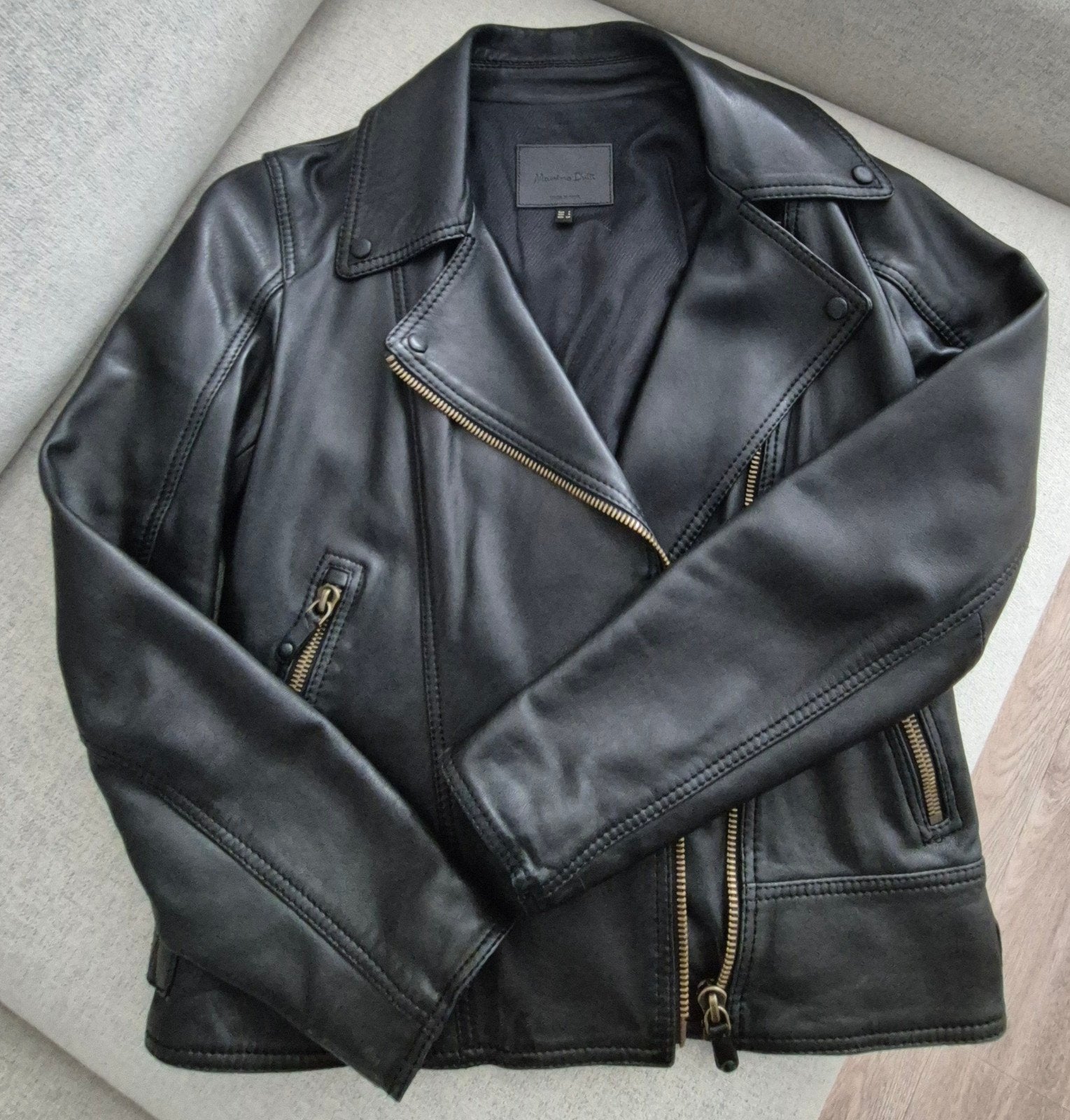 Massimo Dutti dames lieren bikerjas, Massimo Dutti, Zwart, Ophalen of Verzenden, Zo goed als nieuw