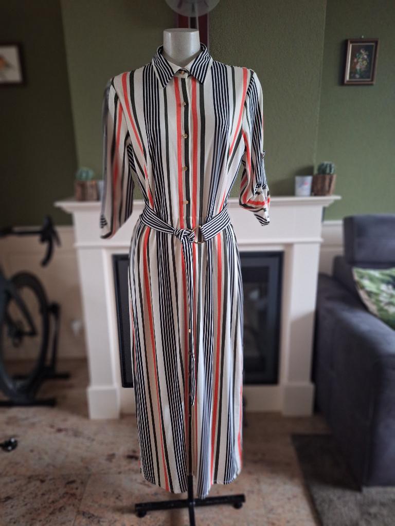 K-Design jurk creme met zwart groen oranje strepen L, K-design, Verzenden, Wit, Maat 42/44 (L)