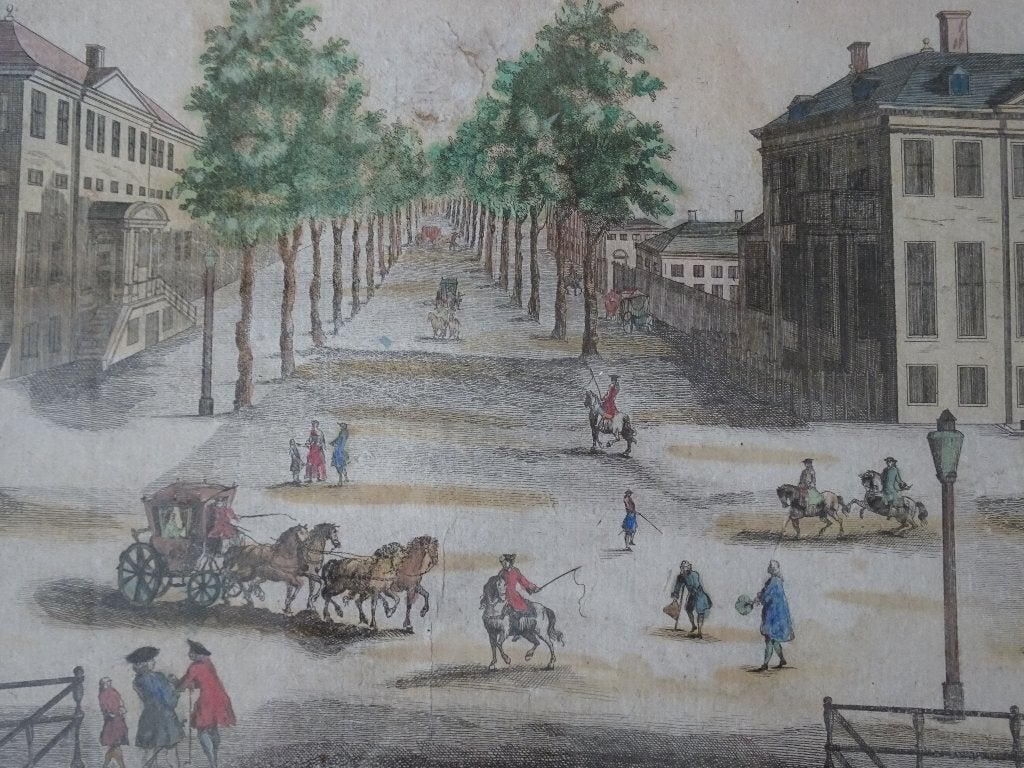 Opticaprent kleur Kleine Voorhout Den Haag, Beauvais, 1780, Antiek en Kunst, Ingelijst, Stadsgezicht, Ophalen of Verzenden, Gravure