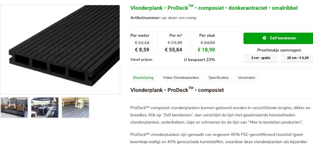 8 m2 terras / vlonderplanken Pro Deck wood composiet, Ophalen, Gebruikt, Composiet