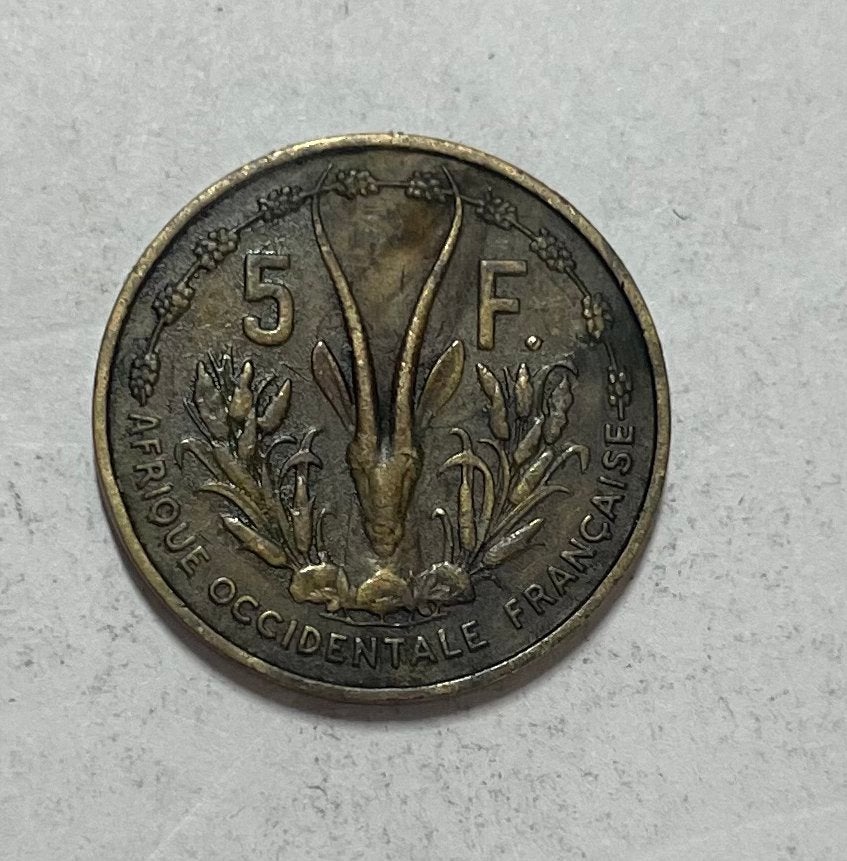 5 franc Frans West Afrika 1956, Ophalen of Verzenden, Overige landen