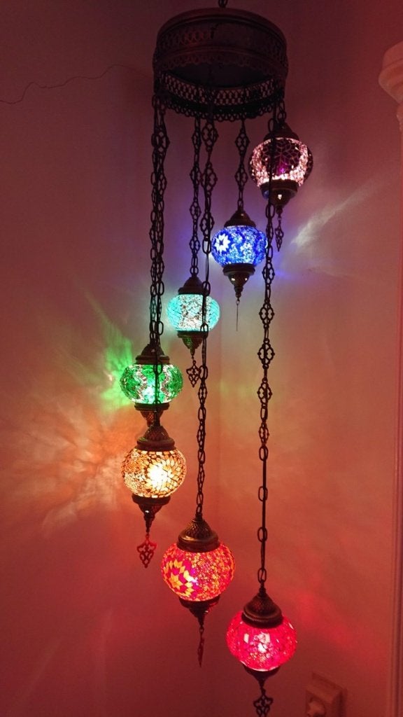 Oosterse Arabische kroonluchter hanglamp glasmozaiek set 7, Huis en Inrichting, Lampen | Hanglampen, Oosters Arabisch 1001nacht Boho Ibiza Marrakech Marokkaans Turks