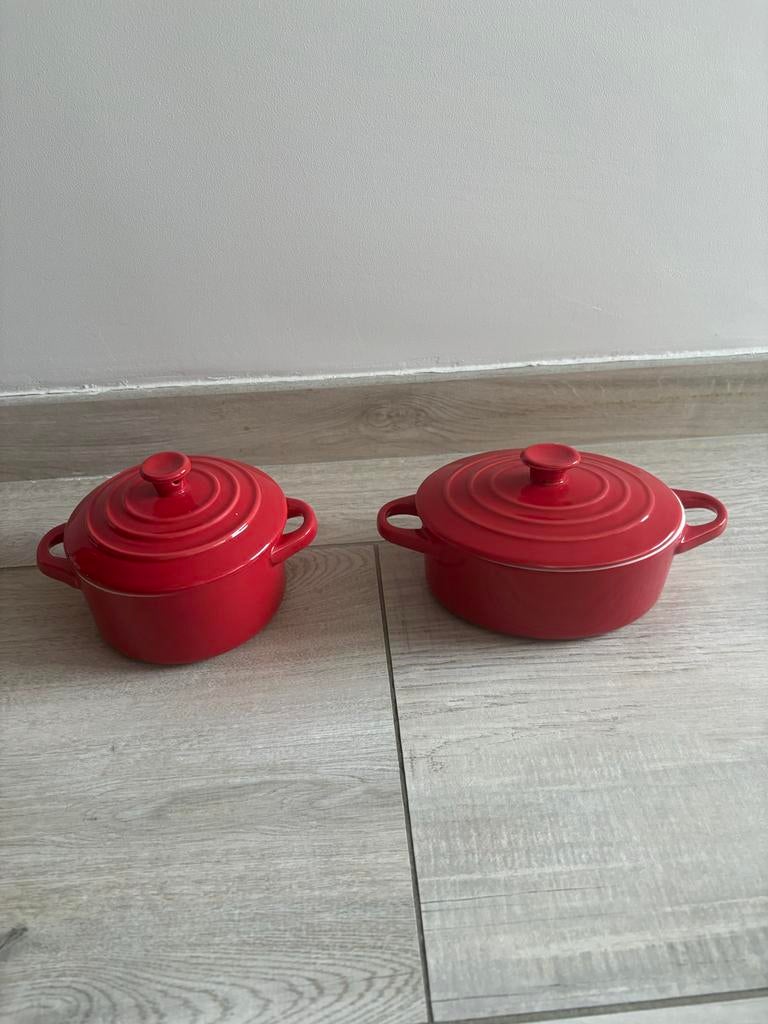 2 rode aardewerken mini-braadpannen intermezzo, Ophalen of Verzenden, Zo goed als nieuw, Overige materialen, Pot, Bus of Blik