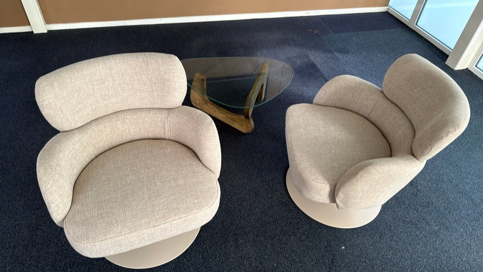 Set van 2 beige draaibare fauteuils met salontafel, Ophalen, Gebruikt, Twee, Overige kleuren