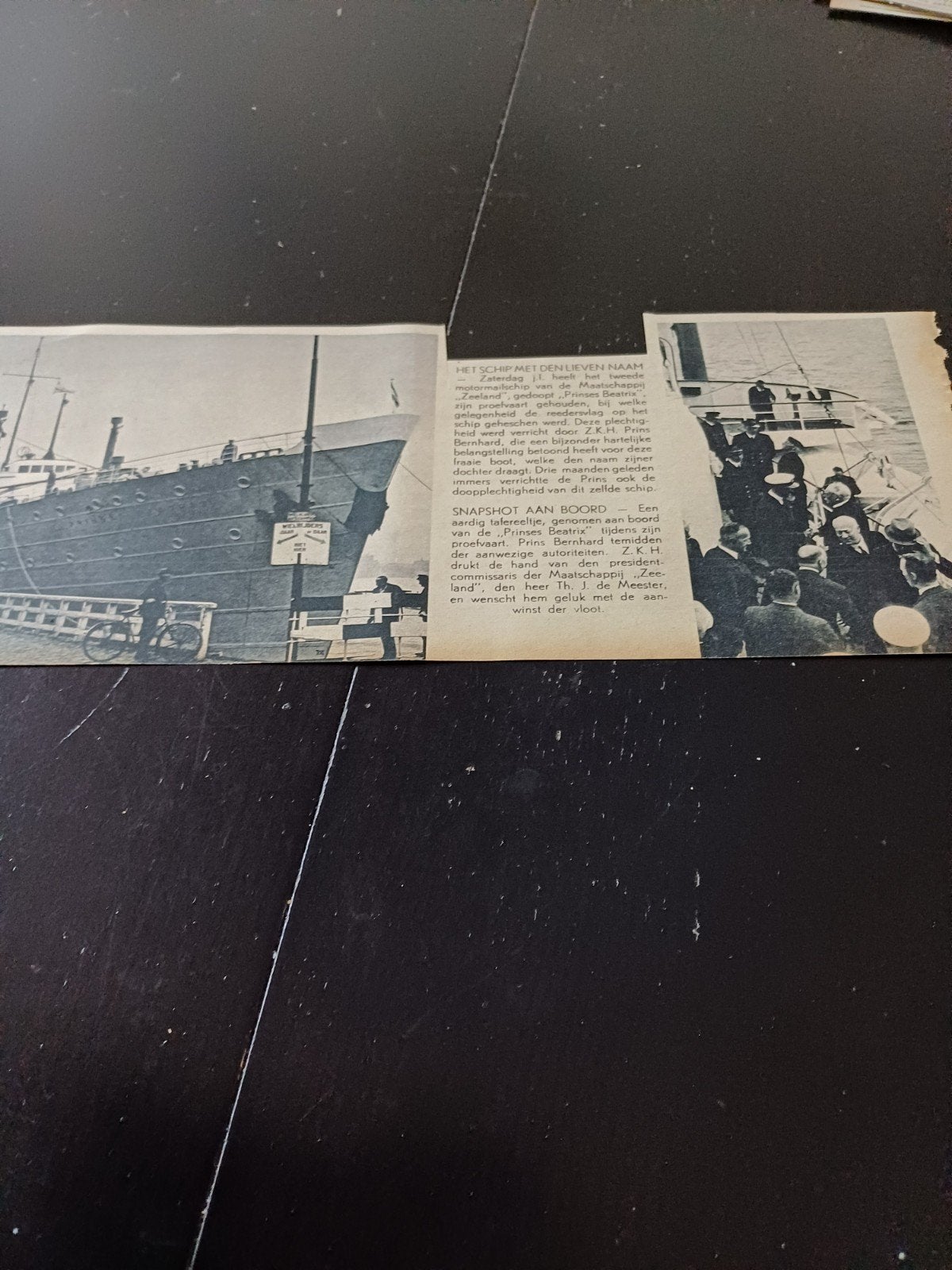 knipsel Prinses Beatrix schip maatschappij Zeeland 1939, Ophalen of Verzenden, Zo goed als nieuw, Kaart, Foto of Prent