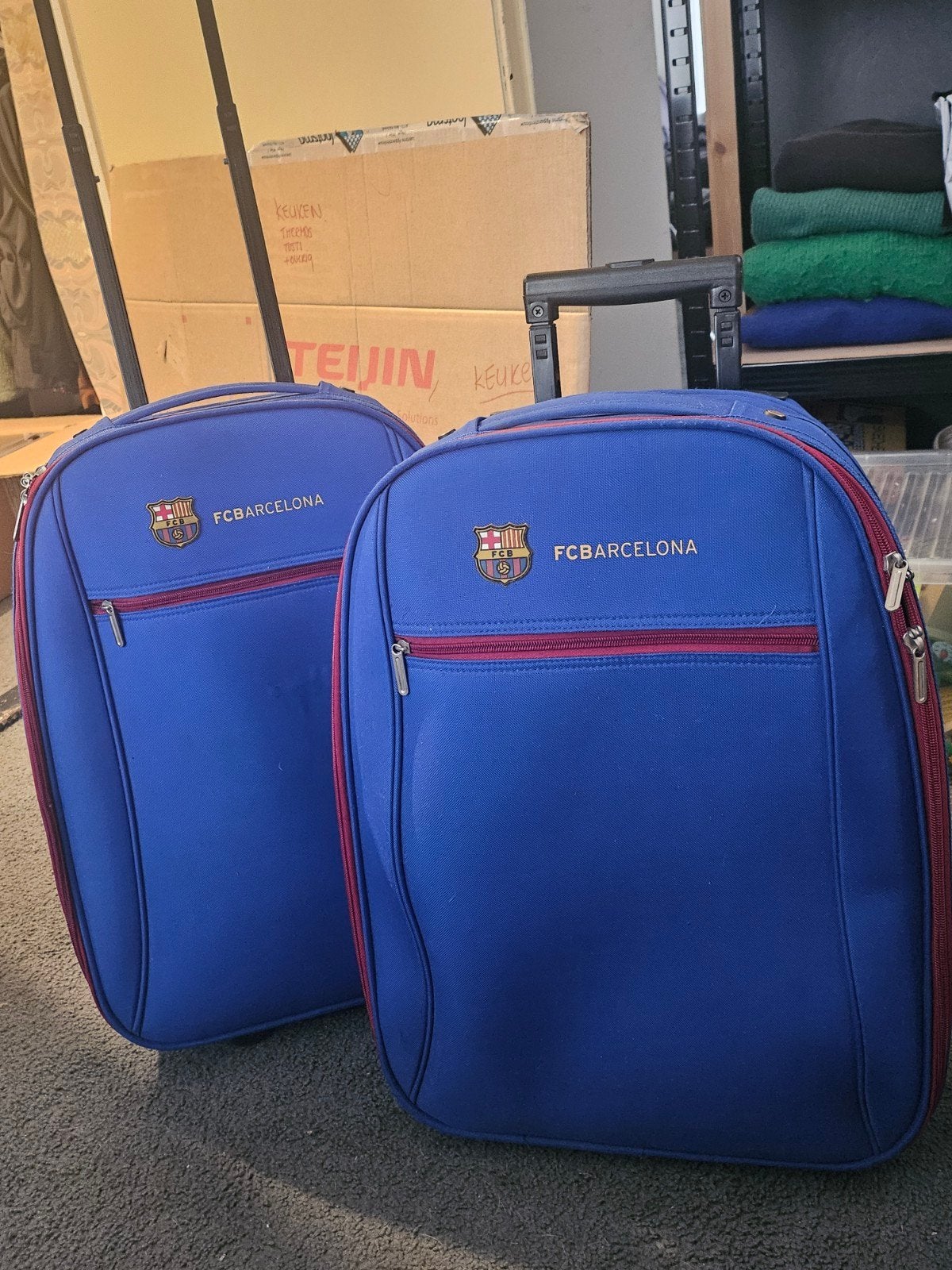 2x FC Barcelona Trolley Koffer, Ophalen, Blauw, Zo goed als nieuw, 35 tot 55 cm