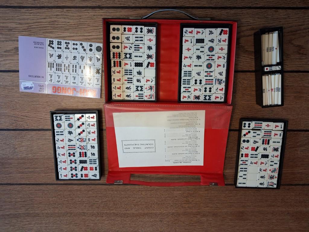 Vintage Mahjong spel mahjongg bamboe mah jong, Drie of vier spelers, Ophalen of Verzenden, Gebruikt