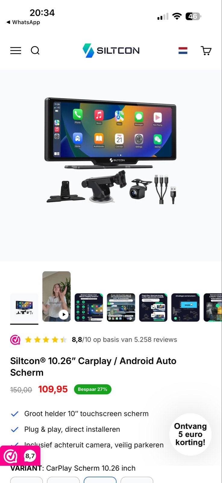 Nieuwe Siltcon 10.26" CarPlay / Android Auto Scherm, Ophalen, Nieuw