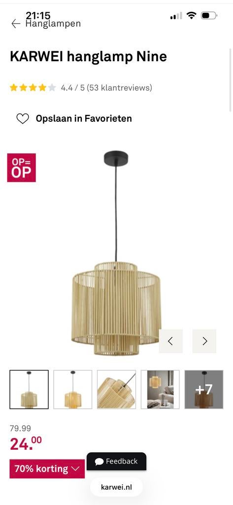 Hanglamp Rotan Karwei - Zwart + Natural Rotan, Ophalen, Nieuw, Hout, 75 cm of meer