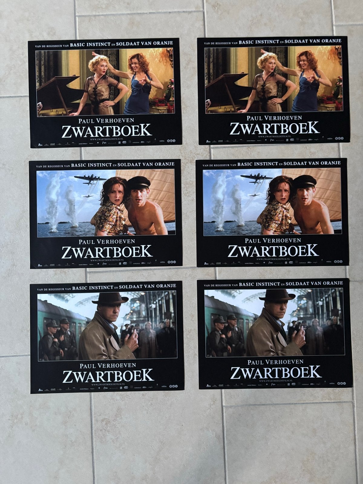 Lobbycards Zwartboek Paul Verhoeven (2 sets van 3), Ophalen of Verzenden, Nieuw, Film, Foto of Kaart