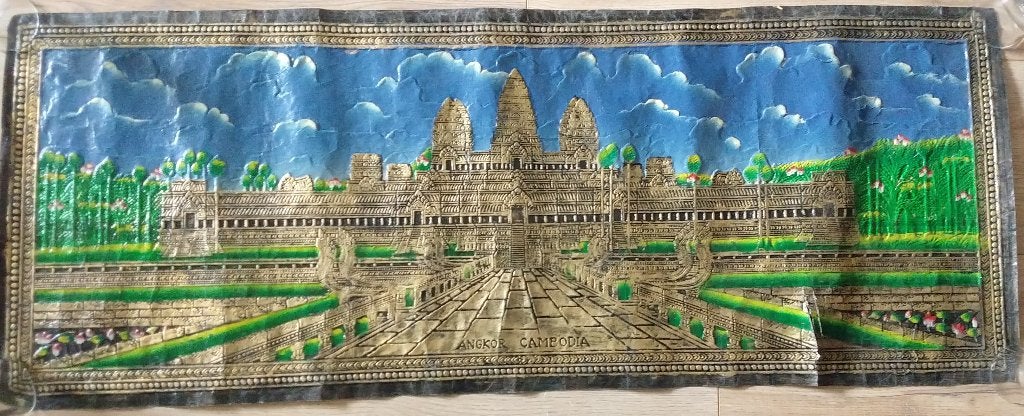 Oude Angkor Wat Cambodian olieverf muurkunst, volgnr 276, Overige stijlen, Ophalen of Verzenden, Olieverf, Handgeschilderd