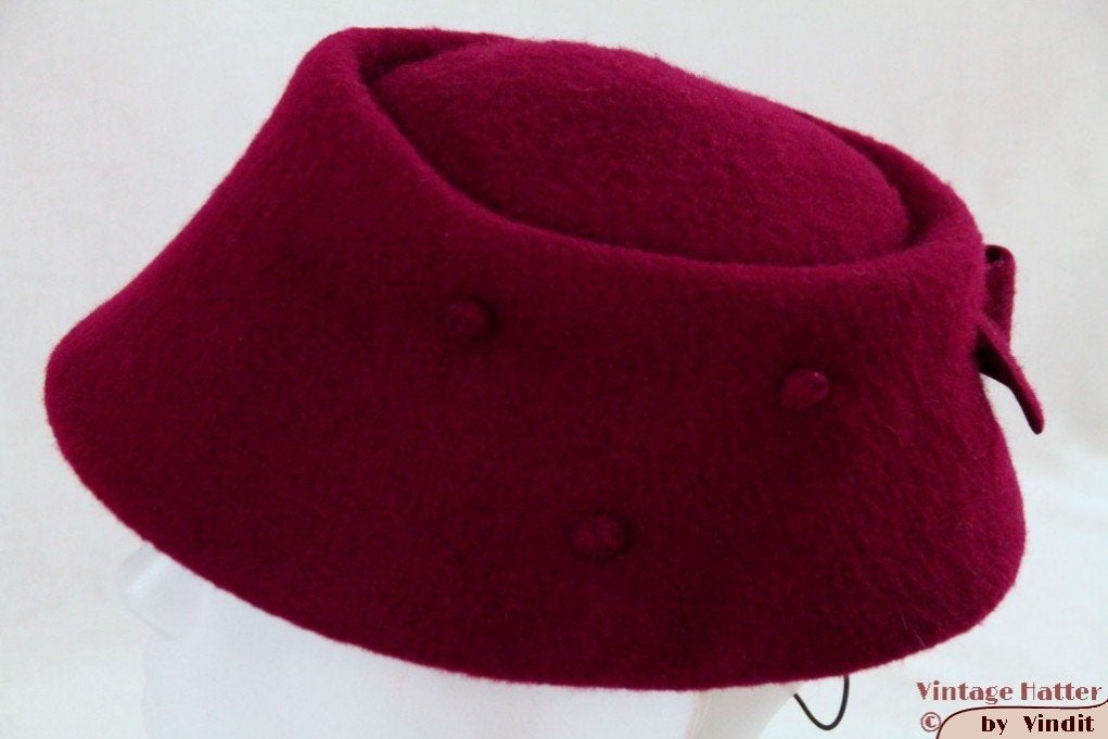 Vintage Dameshoed bordeaux 55 = S tot XS gratis verzenden NL, Ophalen of Verzenden, Gedragen, 55 cm (S, 6⅞ inch) of minder, Hoed