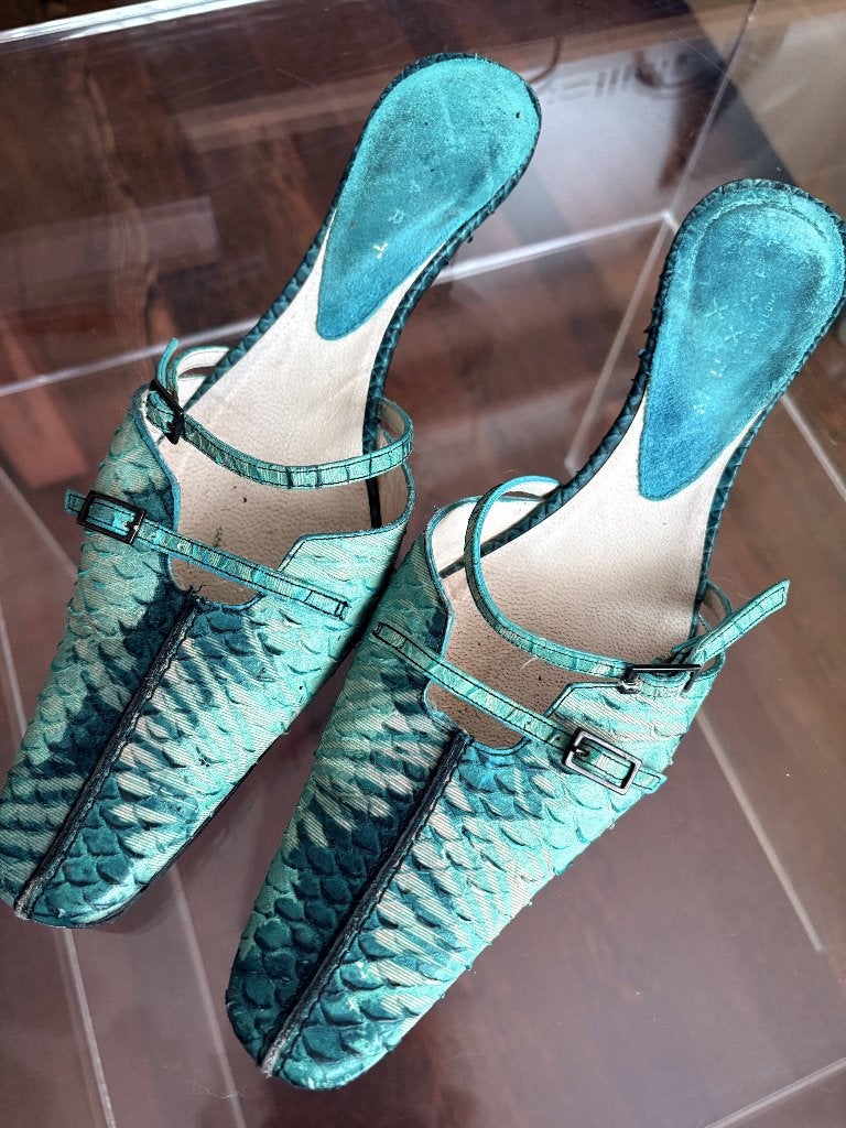Muxart turquoise muiltjes sandaaltjes mt 37, Kleding | Dames, Schoenen, Gedragen, Sandalen of Muiltjes, Blauw, Ophalen of Verzenden
