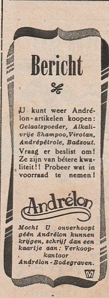 Retro reclame 1947 Andrelon Bodegraven na-oorlogstijd terug, Verzamelen, Verzenden, Overige typen