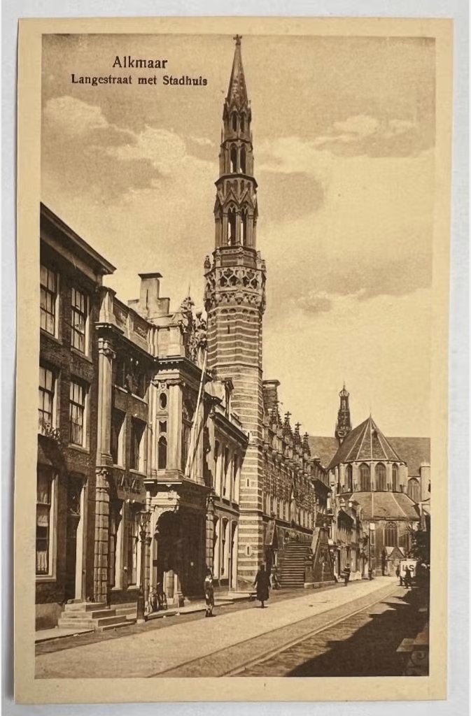 Oude Ansichtkaart - Langestraat met stadhuis Alkmaar, Ophalen of Verzenden, Voor 1920, Ongelopen, Noord-Holland