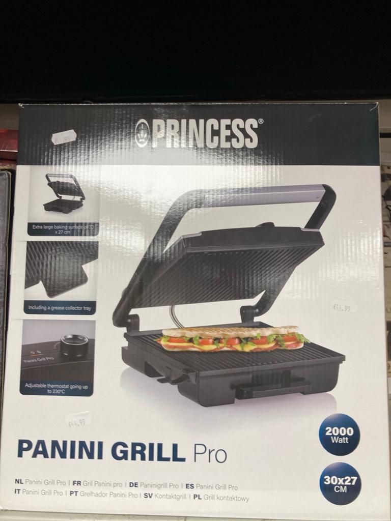 Nieuwe Princess Panini Grill Pro 2000W - Nieuw in doos, Witgoed en Apparatuur, Contactgrills, Ophalen of Verzenden, Uitneembare platen