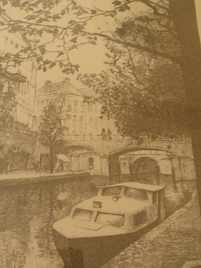 steendruk Oude Gracht met boot Utrecht monogram GP, 1983, Antiek en Kunst, Kunst | Litho's en Zeefdrukken, Origineel, Verzenden