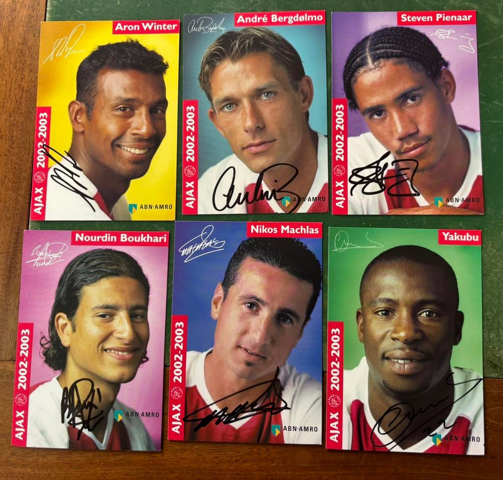 6 gesigneerde spelerskaarten Ajax 2002-2003, Ophalen of Verzenden, Zo goed als nieuw, Ajax, Spelerskaart