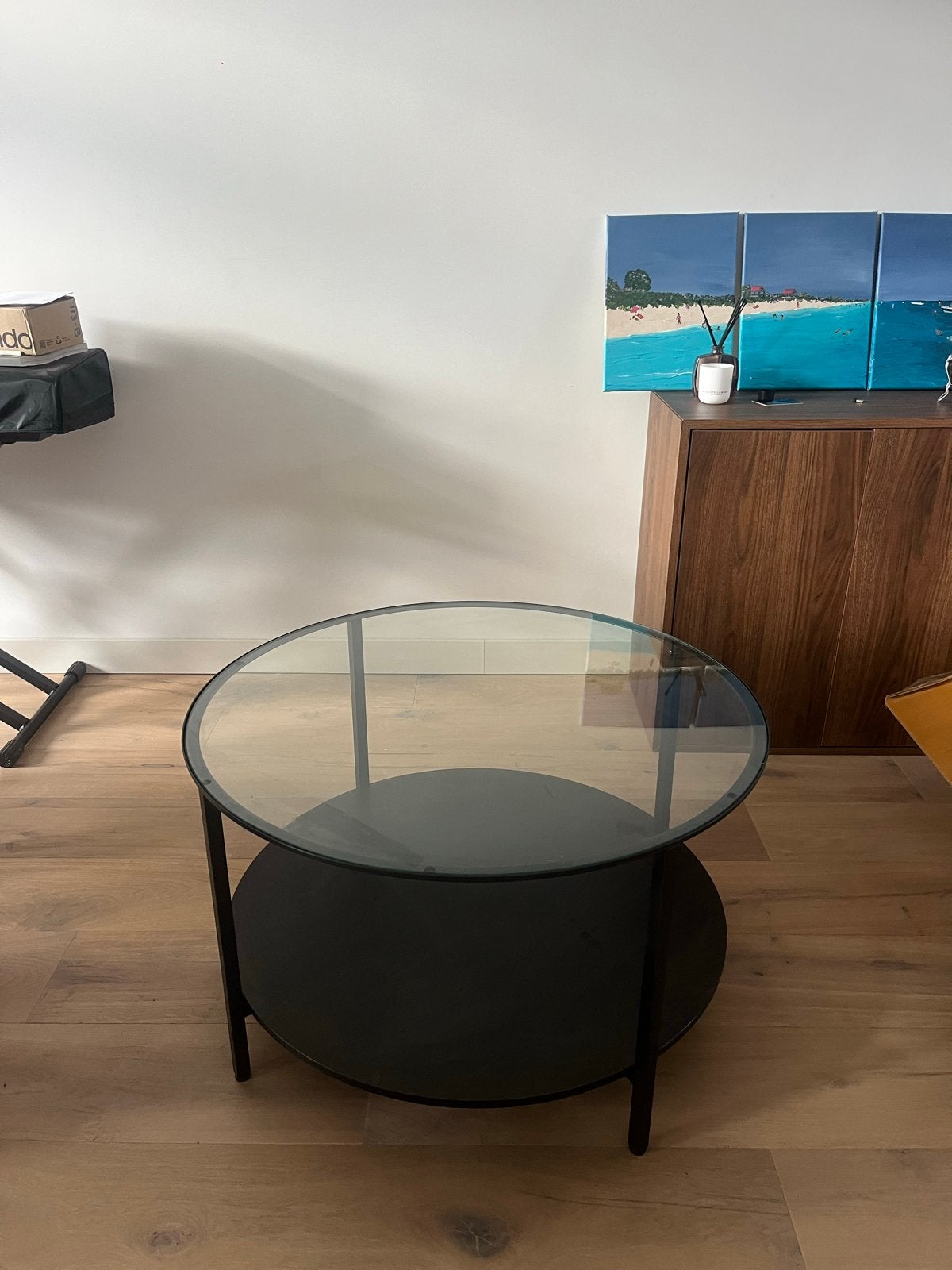 IKEA VITTSJÖ Salontafel, zwartbruin glas 75cm, Ophalen, Rond, 50 tot 100 cm, 5 – 50