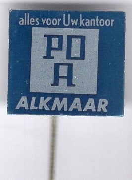 P.O.A. Alkmaar alles voor UW kantoor blik speldje ( Z_184), Ophalen of Verzenden, Zo goed als nieuw, Merk, Speldje of Pin