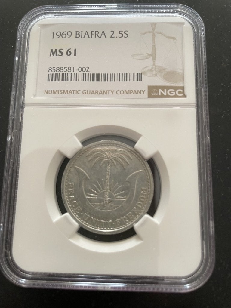 1969 Biafra 2 1/2 shilling,NGC, Postzegels en Munten, Verzenden, Overige landen, Losse munt