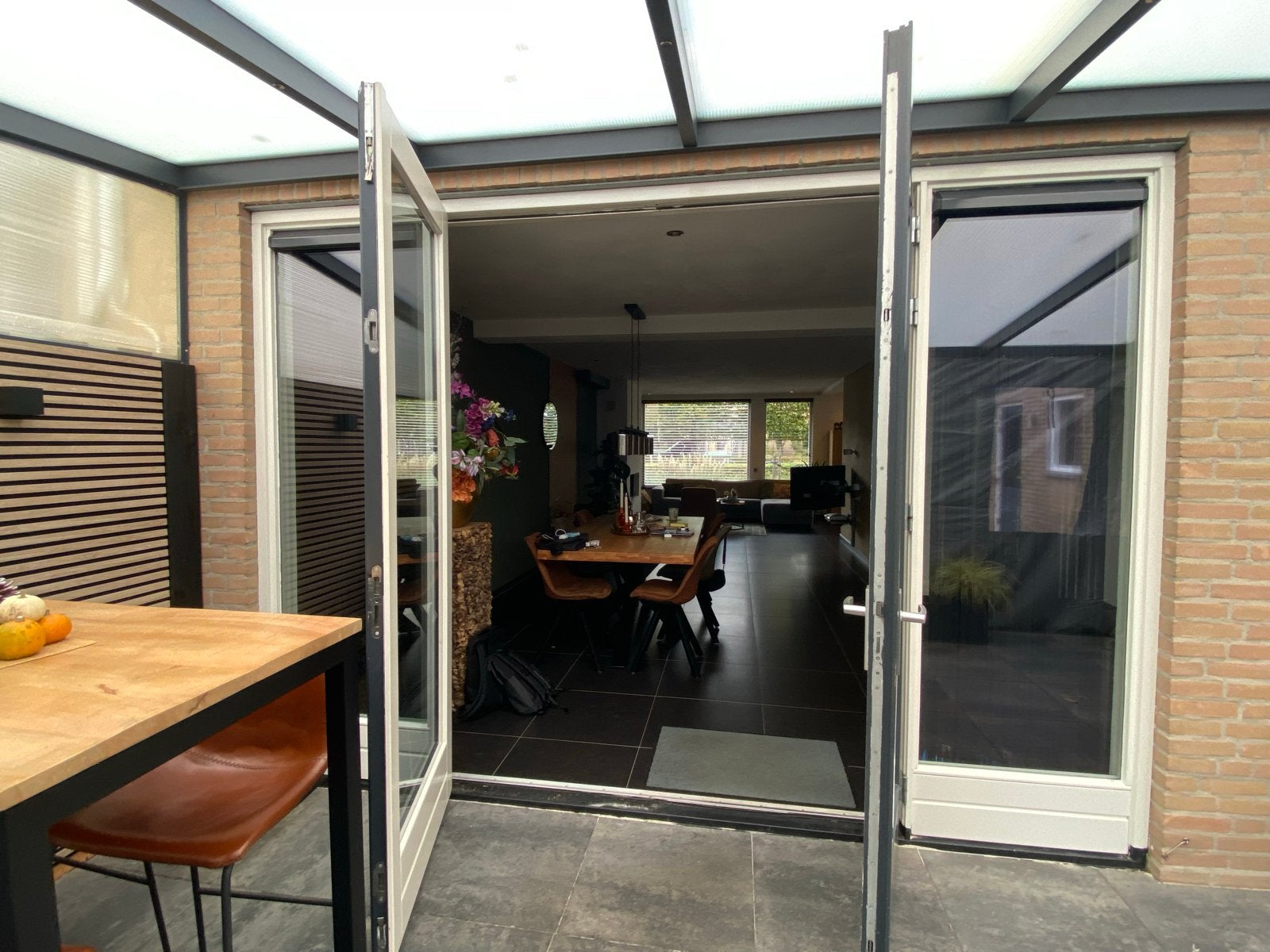 Dubbele tuindeuren met zijpanelen - Grijs/Wit, Ophalen, Gebruikt, 120 cm of meer, Buitendeur